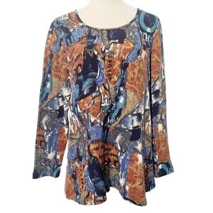 Pure Essence Womans Abstract Print Top Size Medium Blue Brown Stretch Canada